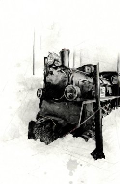 Eski buharlı lokomotif motoru antika