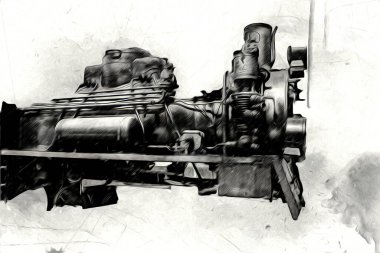 Eski buharlı lokomotif motoru antika