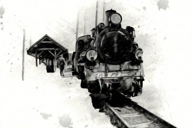 Eski buharlı lokomotif motoru antika