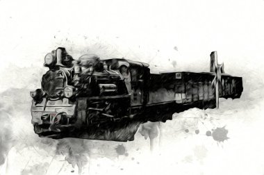 Eski buharlı lokomotif motoru antika