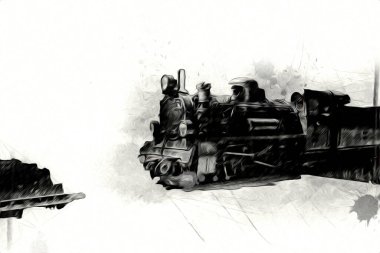 Eski buharlı lokomotif motoru antika