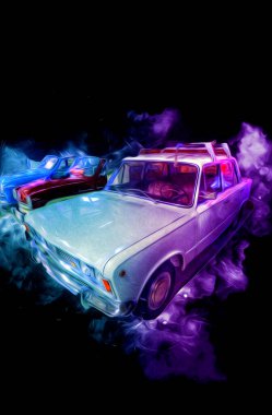 Klasik Retro Klasik Eski Araba Çizimi