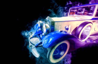 Klasik Retro Klasik Eski Araba Çizimi