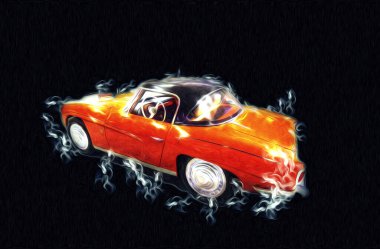 Klasik Retro Klasik Eski Araba Çizimi