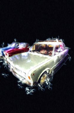 Klasik Retro Klasik Eski Araba Çizimi