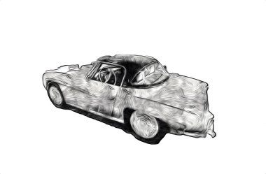 Klasik Retro Klasik Eski Araba Çizimi