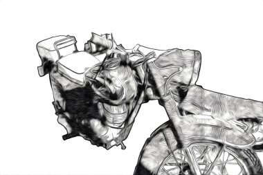 Motosiklet görüntüleme rengi izole edilmiş sanat antika retro