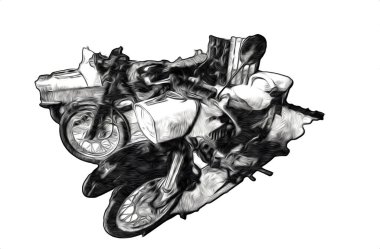 Motosiklet görüntüleme rengi izole edilmiş sanat antika retro