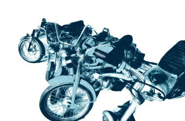 Motosiklet görüntüleme rengi izole edilmiş sanat antika retro