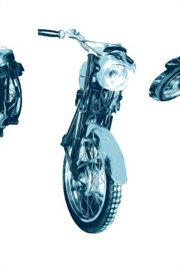Motosiklet görüntüleme rengi izole edilmiş sanat antika retro