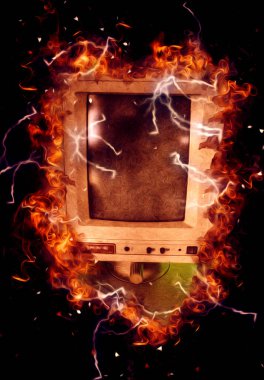 Eski bilgisayar sanatı illüstrasyonu, retro vintage makine, boya, çizim