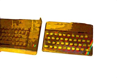 Eski bilgisayar sanatı illüstrasyonu, retro vintage makine, boya, çizim