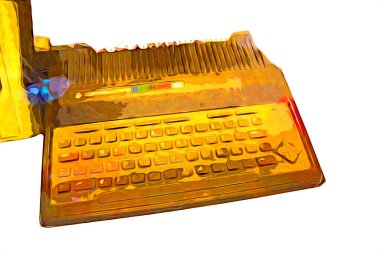 Eski bilgisayar sanatı illüstrasyonu, retro vintage makine, boya, çizim