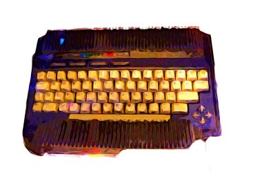 Eski bilgisayar sanatı illüstrasyonu, retro vintage makine, boya, çizim