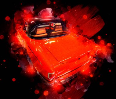 Klasik Retro Klasik Eski Araba Çizimi