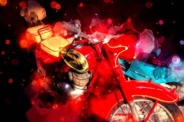 Motosiklet görüntüleme rengi izole edilmiş sanat antika retro