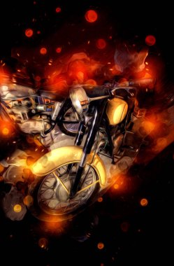 Motosiklet görüntüleme rengi izole edilmiş sanat antika retro