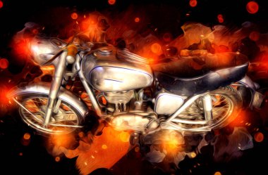 Motosiklet görüntüleme rengi izole edilmiş sanat antika retro