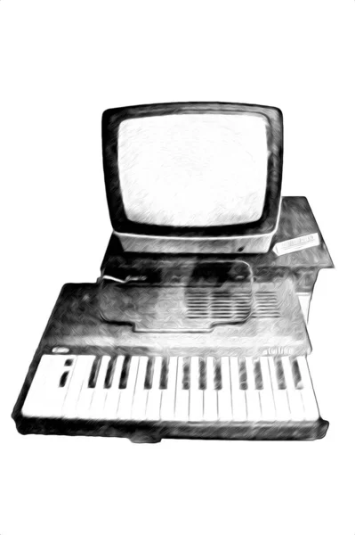 Vechi Computer Art Ilustrare Retro Mașină Epocă Vopsea Schiță — Fotografie, imagine de stoc