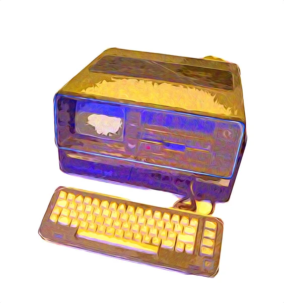 Old Computer Art Illustration Retro Vintage Machine Paint Sketch — Stock Photo, Image