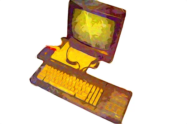 Old Computer Art Illustration Retro Vintage Machine Paint Sketch — Stock Photo, Image