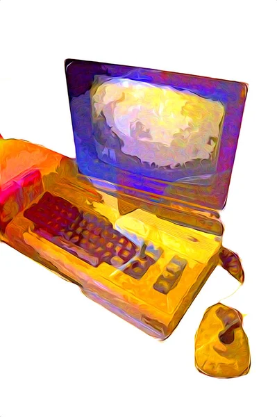 Old Computer Art Illustration Retro Vintage Machine Paint Sketch — Stock Photo, Image