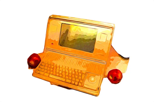 Staré Počítačové Umění Ilustrace Retro Vintage Stroj Barva Skica — Stock fotografie