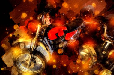 Motosiklet görüntüleme rengi izole edilmiş sanat antika retro