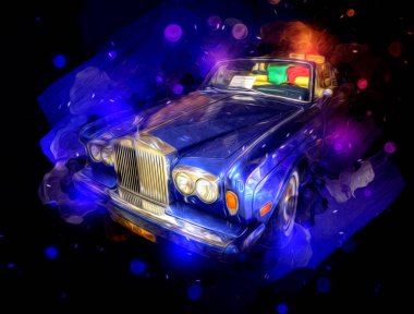 Klasik Retro Klasik Eski Araba Çizimi