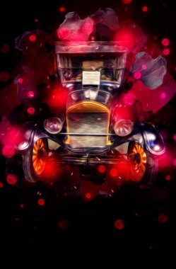 Klasik Retro Klasik Eski Araba Çizimi