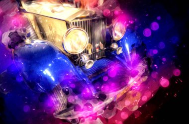 Klasik Retro Klasik Eski Araba Çizimi