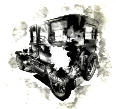 Klasik Retro Klasik Eski Araba Çizimi