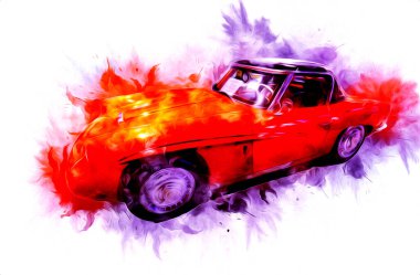 Klasik Retro Klasik Eski Araba Çizimi