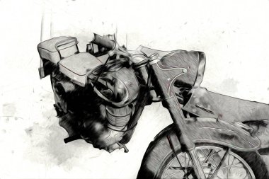 Motosiklet görüntüleme rengi izole edilmiş sanat antika retro