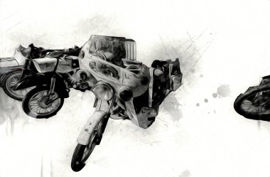 Motosiklet görüntüleme rengi izole edilmiş sanat antika retro