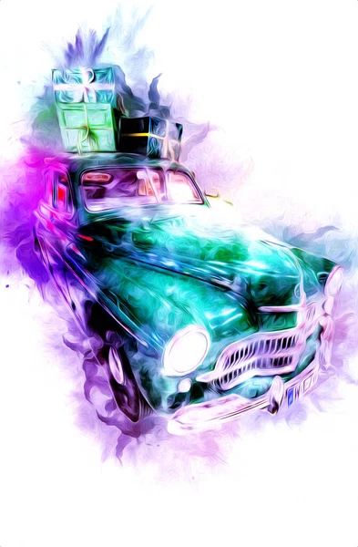 Vintage Retro Classique Vieille Illustration Voiture — Photo