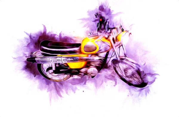 Motocykl Ilustracja Kolor Izolowane Sztuki Vintage Retro — Zdjęcie stockowe