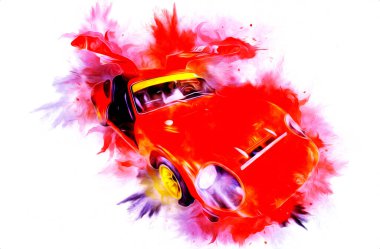 Klasik Retro Klasik Eski Araba Çizimi