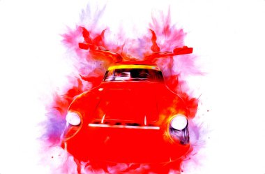 Klasik Retro Klasik Eski Araba Çizimi