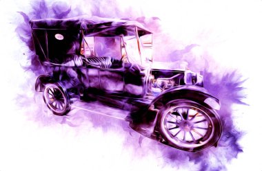 Klasik Retro Klasik Eski Araba Çizimi