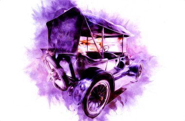 Klasik Retro Klasik Eski Araba Çizimi