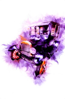 Klasik Retro Klasik Eski Araba Çizimi