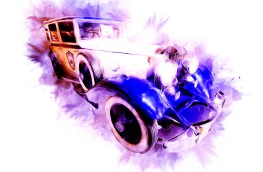 Klasik Retro Klasik Eski Araba Çizimi