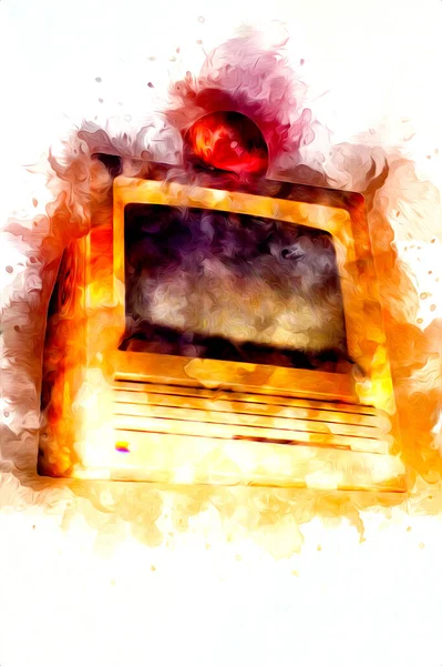 Old Computer Art Illustration Retro Vintage Machine Paint Sketch — Stock Photo, Image