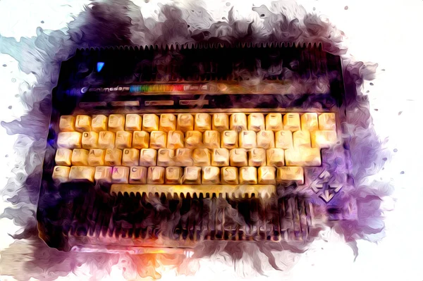 Old Computer Art Illustration Retro Vintage Machine Paint Sketch — Stock Photo, Image