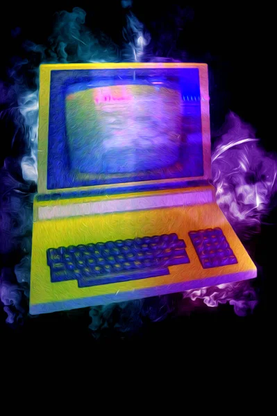 Old computer art illustration, retro vintage machine, paint, sketch