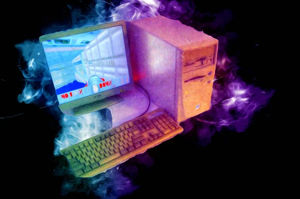 Old computer art illustration, retro vintage machine, paint, sketch