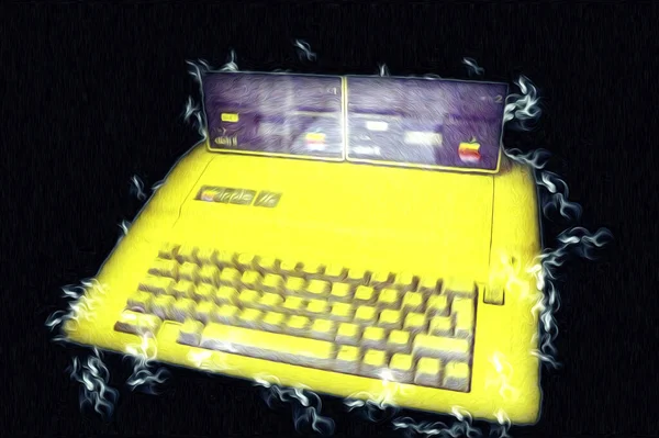 Vecchio Computer Art Illustrazione Retrò Vintage Macchina Vernice Schizzo — Foto Stock