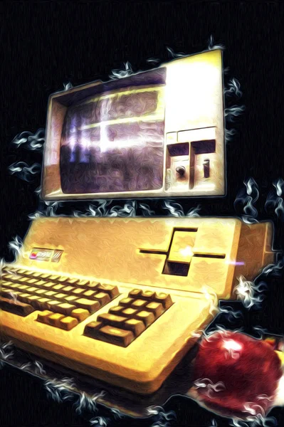 Old Computer Art Illustration Retro Vintage Machine Paint Sketch — Stock Photo, Image