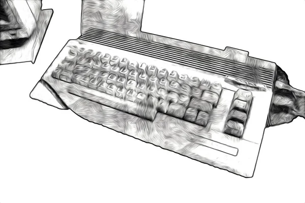 Old computer art illustration, retro vintage machine, paint, sketch